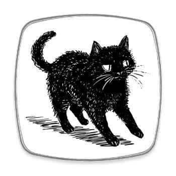 Schräge schwarze Katzen-Doodle – Niedliche und gruselige Vibes - Viereckiger Kühlschrankmagnet - Weiß - Vorne