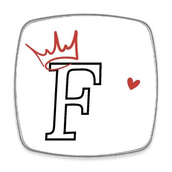 Buchstabe f Kronenherz - Viereckiger Kühlschrankmagnet - Weiß - Vorne