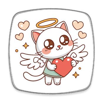 Chat Angélique Ailé et Cœur - Magnet carré - blanc - Devant