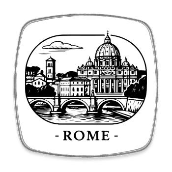 Stadtpanorama mit Dom und Brücke - Schriftzug Rome - Viereckiger Kühlschrankmagnet - Weiß - Vorne