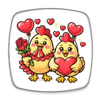 Dessin animé de la Saint-Valentin d’un couple amoureux de poules - Magnet carré - blanc - Devant