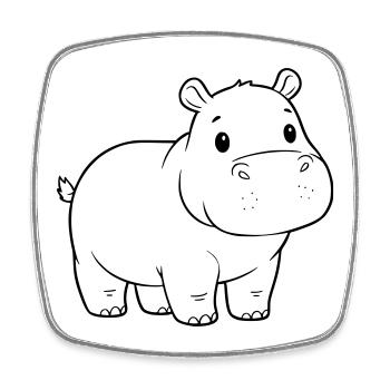 Süßes Baby Nilpferd Comic Outline - Viereckiger Kühlschrankmagnet - Weiß - Vorne