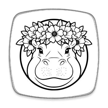 Nilpferd Blumenkranz Boho Outline Vektor - Viereckiger Kühlschrankmagnet - Weiß - Vorne