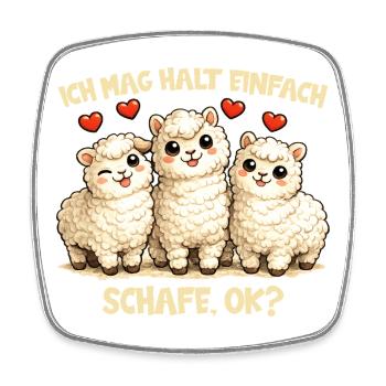Schafe Comic Motiv mit Herz und lustigem Spruch - Viereckiger Kühlschrankmagnet - Weiß - Vorne