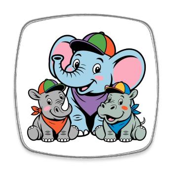 Cute Elephant, Rhino & Hippo Cartoon - Square fridge magnet - white - Front