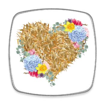 Herz aus Stroh mit Frühlingsblumen - Viereckiger Kühlschrankmagnet - Weiß - Vorne