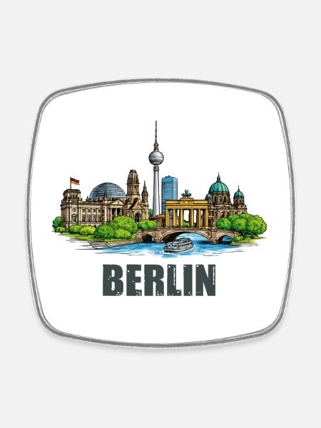 Berliner Skyline - Viereckiger Kühlschrankmagnet - Weiß