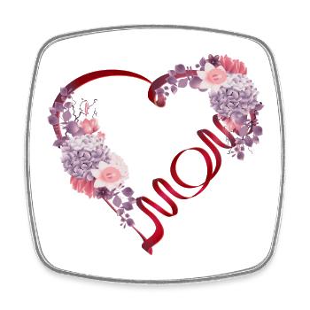 Mother's Day Heart with Flowers and Mom Lettering - Square fridge magnet - white - Front