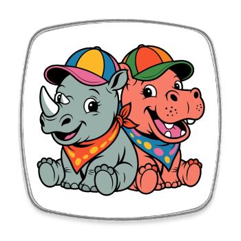 Animal duo with colorful caps - Square fridge magnet - white - Front