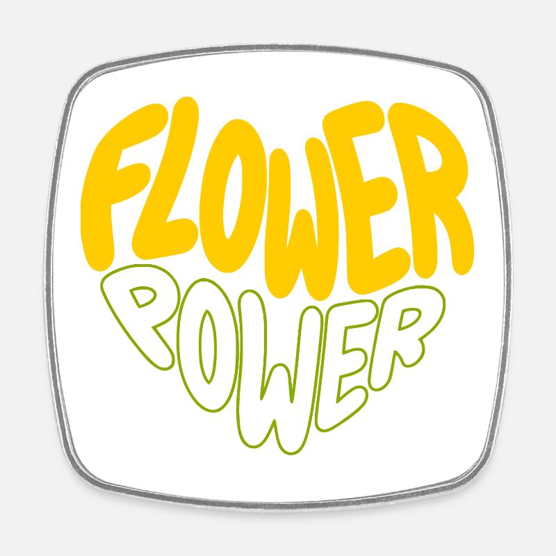 Flower Power Retro Print - Viereckiger Kühlschrankmagnet - Weiß