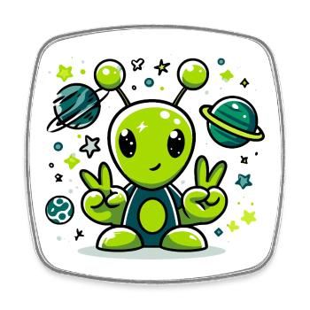 Green alien in space fun - Square fridge magnet - white - Front