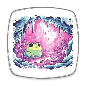 Frog in the pink crystal cauldron - Square fridge magnet - white - Front