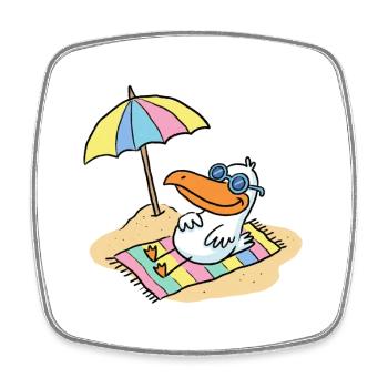 Sun bird on the beach with umbrella - Square fridge magnet - white - Front