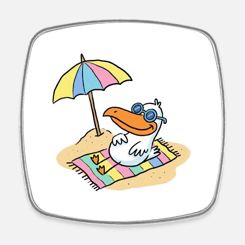 Oiseau du soleil sur la plage avec parasol - Magnet carré - blanc