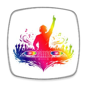 Bunter DJ mit Turntables und Beats - Viereckiger Kühlschrankmagnet - Weiß - Vorne