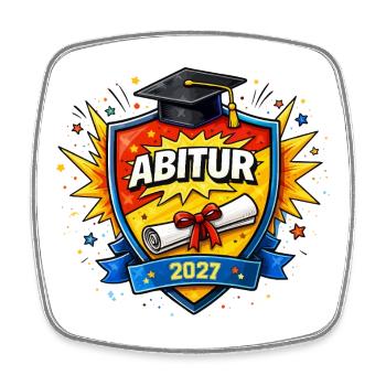 Abitur 2027 Abschluss Comic Schild - Viereckiger Kühlschrankmagnet - Weiß - Vorne