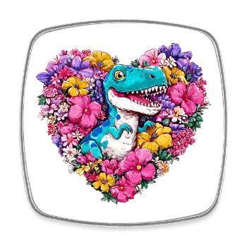 Dino Flower Heart - Square fridge magnet - white - Front