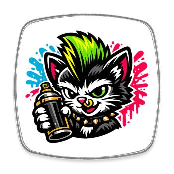 Graffiti Cat Spray Dot - Square fridge magnet - white - Front