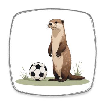 Otter with soccer ball - Square fridge magnet - white - Front