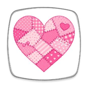 Cœur patchwork en quilt rose - Magnet carré - blanc - Devant
