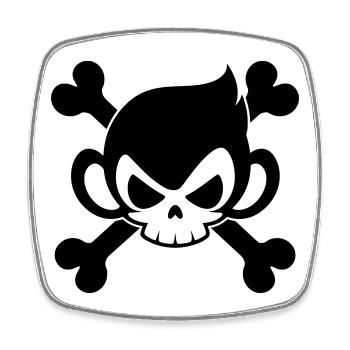 Funny skull monkey with crossed bones - Square fridge magnet - white - Front