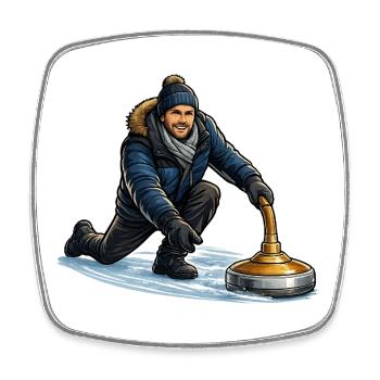 Winter Curling Power - Square fridge magnet - white - Front