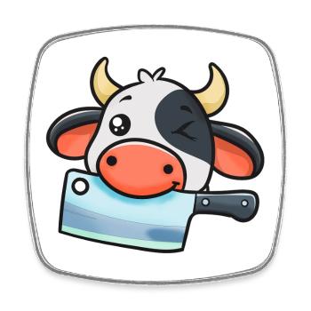 Chef vache avec couperet - Magnet carré - blanc - Devant