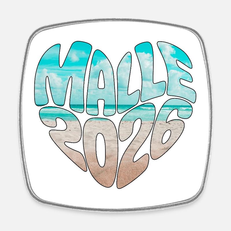 Mallorca Malle 2026 Herz (Version Meer Strand) - Viereckiger Kühlschrankmagnet - Weiß