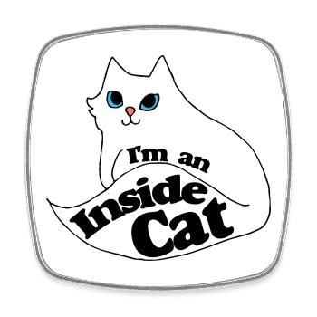 Inside Cat Cartoon Slogan Tee - Magnet carré - blanc - Devant