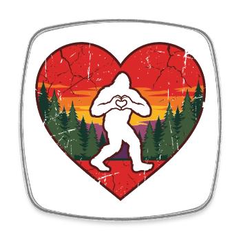 Retro Bigfoot Love Heart Sunset Forest - Square fridge magnet - white - Front