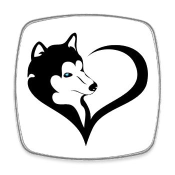Husky Silhouette mit blauem Auge - Viereckiger Kühlschrankmagnet - Weiß - Vorne