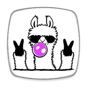 Llama Bubblegum Sunglasses Peace Sign Cool Cute - Square fridge magnet - white - Front