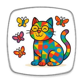 Patchwork-Katze und Schmetterlinge - Viereckiger Kühlschrankmagnet - Weiß - Vorne