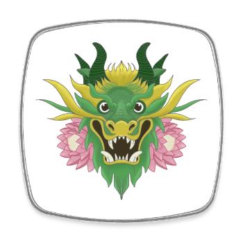 Emerald Green Lotus Dragon - Square fridge magnet - white - Front