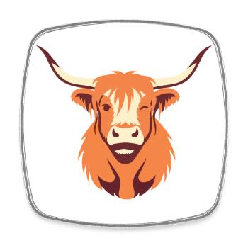 Tête de Taureau à longues cornes orange - Magnet carré - blanc - Devant