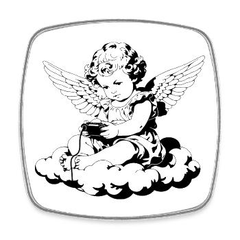 Zockender Cherub – Vintage Engel auf Wolke - Viereckiger Kühlschrankmagnet - Weiß - Vorne
