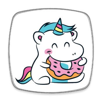 Hippopotame Licorne Kawaii avec un Donut - Magnet carré - blanc - Devant