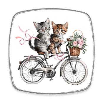 Cute kittens on the bike with flower basket - Square fridge magnet - white - Front