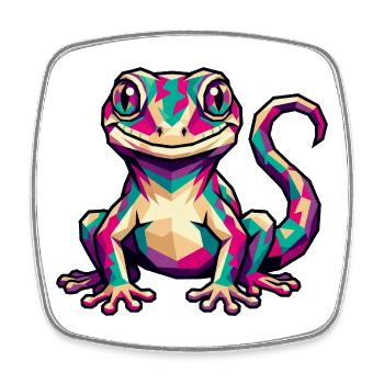 Bunter geometrischer Gecko - Viereckiger Kühlschrankmagnet - Weiß - Vorne