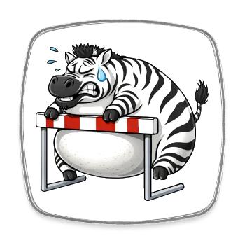 Funny Zebra Cartoon Clumsy Hurdle Race - Square fridge magnet - white - Front