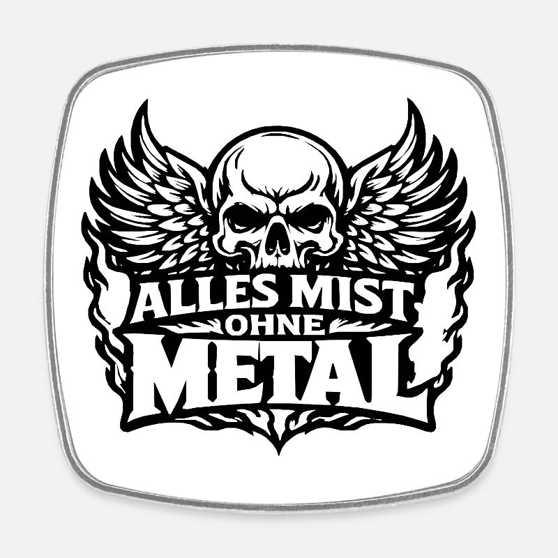 All crap without metal – skull with wings - Square fridge magnet - white