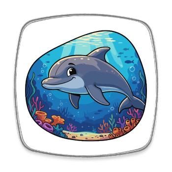 Underwater dolphin in coral reef - Square fridge magnet - white - Front