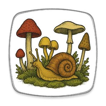 Whimsical Mushroom Snail Sketch - Square fridge magnet - white - Front