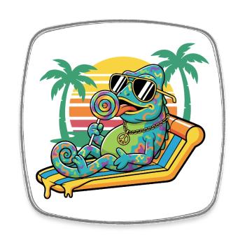 Caméléon dans le motif humoristique des vacances de plage d’été - Magnet carré - blanc - Devant
