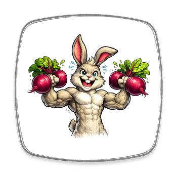 Bunny in the gym with beetroot dumbbells - Square fridge magnet - white - Front