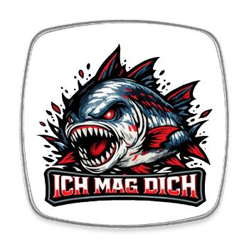 Bissiger Piranha - Netter Spruch: Ich Mag Dich - Viereckiger Kühlschrankmagnet - Weiß - Vorne