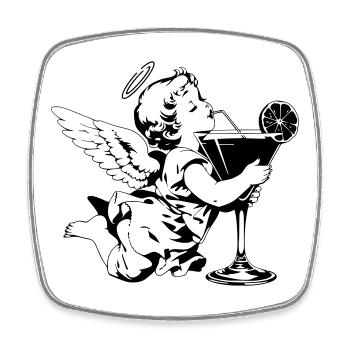 Cocktail Engel – Cherub mit Drink im Glas - Viereckiger Kühlschrankmagnet - Weiß - Vorne