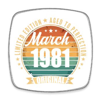 März 1981 Limited Edition Retro März 1981 - Viereckiger Kühlschrankmagnet - Weiß - Vorne