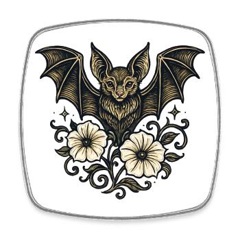Night Bat Flower Ornament - Square fridge magnet - white - Front