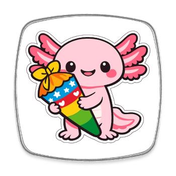 Kawaii dragon with fireworks axolotl - Square fridge magnet - white - Front